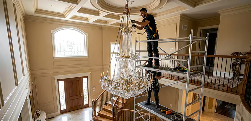 Two-Story Foyer Chandelier Installation in Roswell